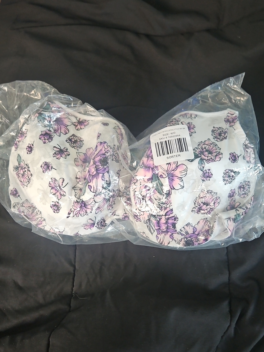 Floral Print Underwire Bra - White & Purple